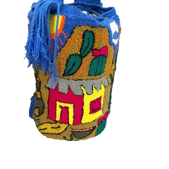 Wayuu tapestry bag Cactus Print Rainbow Fringe Beach Bag Colorful bucket purse - Picture 11 of 16